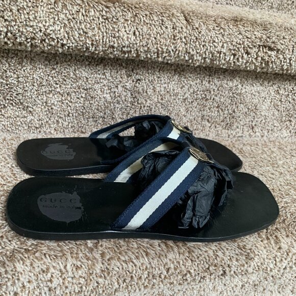Gucci Men\'s Interlocking G Web Stripe White/Blue Sandals . main image 7